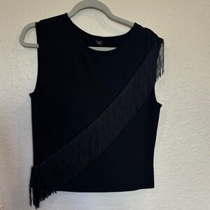 W5 Black Sleeveless Top with Fringe Detail